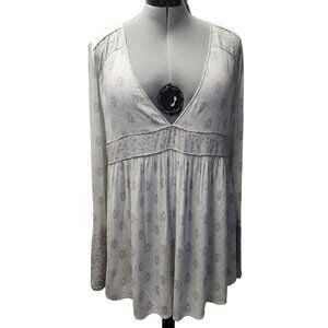 Free People Womens V-Neck Floral Print Long Sleeve Tunic Top M